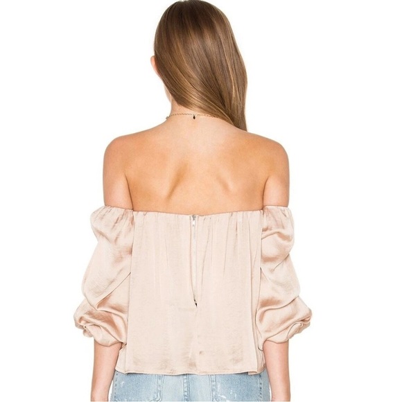 Revolve Bardot Caught Sleeve Off Shoulder Satin Bustier Top in Pebble - 4 - Picture 3 of 15